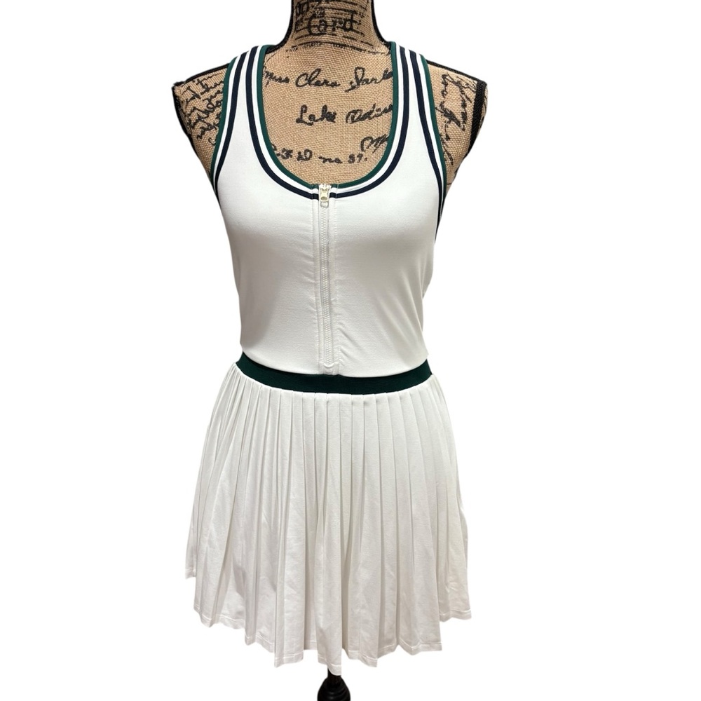 Varley White Tennis Dress with Dark Green Trim